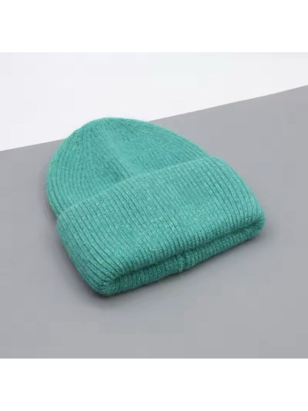 Soft Angora Rabbit Snug Warm Skullie Beanie Women Thick Knitted Hat Jade Green